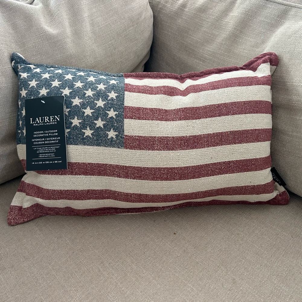 “New” Ralph Lauren Red, White & Blue Americana Flag Accent Pillow